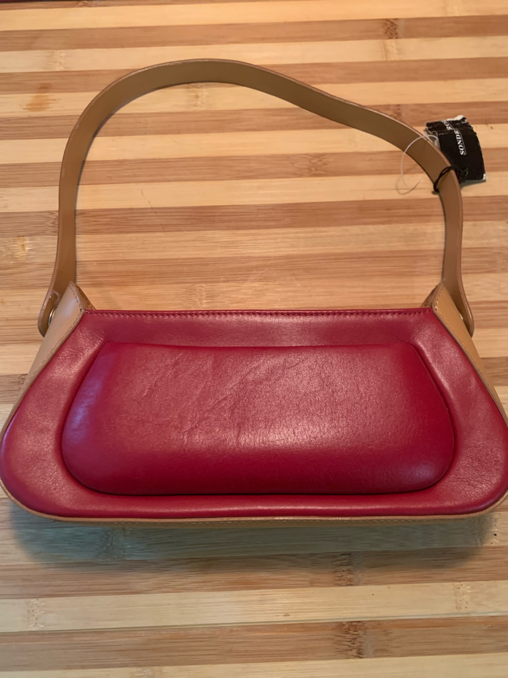 Sondra Roberts Vintage Two-Tone Red and Tan Leather Shoulder Bag